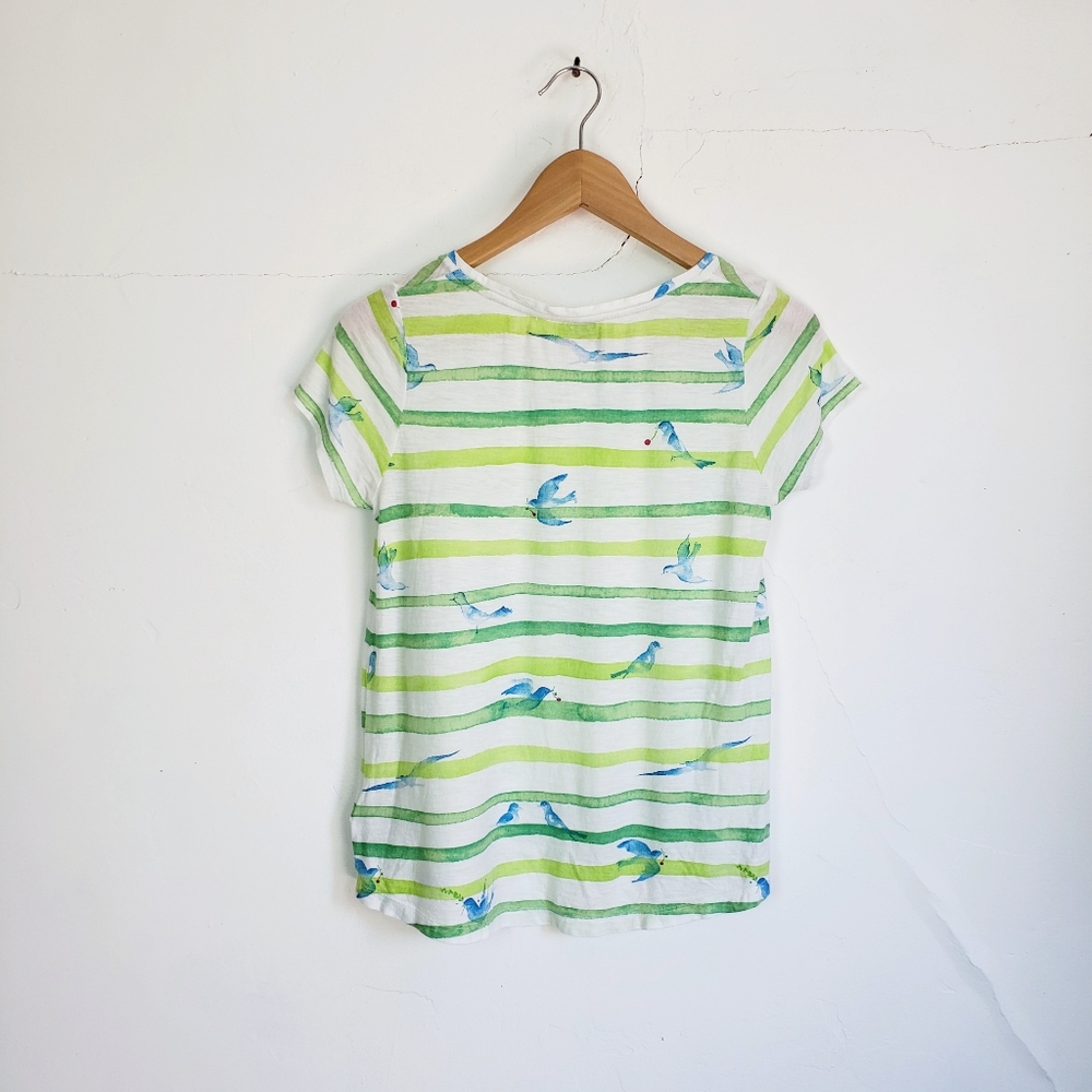 Anthro Postcard Green Stripes & Blue Bird T-Shirt - Picture 9 of 10
